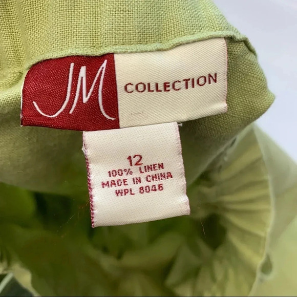 JM Collection Linen Pants Woman Size 12  Green Pockets Elastic Back Lightweight - Picture 6 of 11